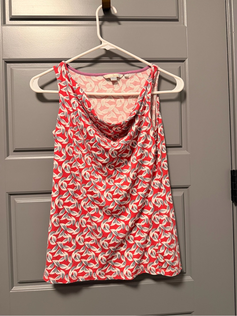Boden Red and White Leaf-Print Cowl-Neck Camisole SIZE 4